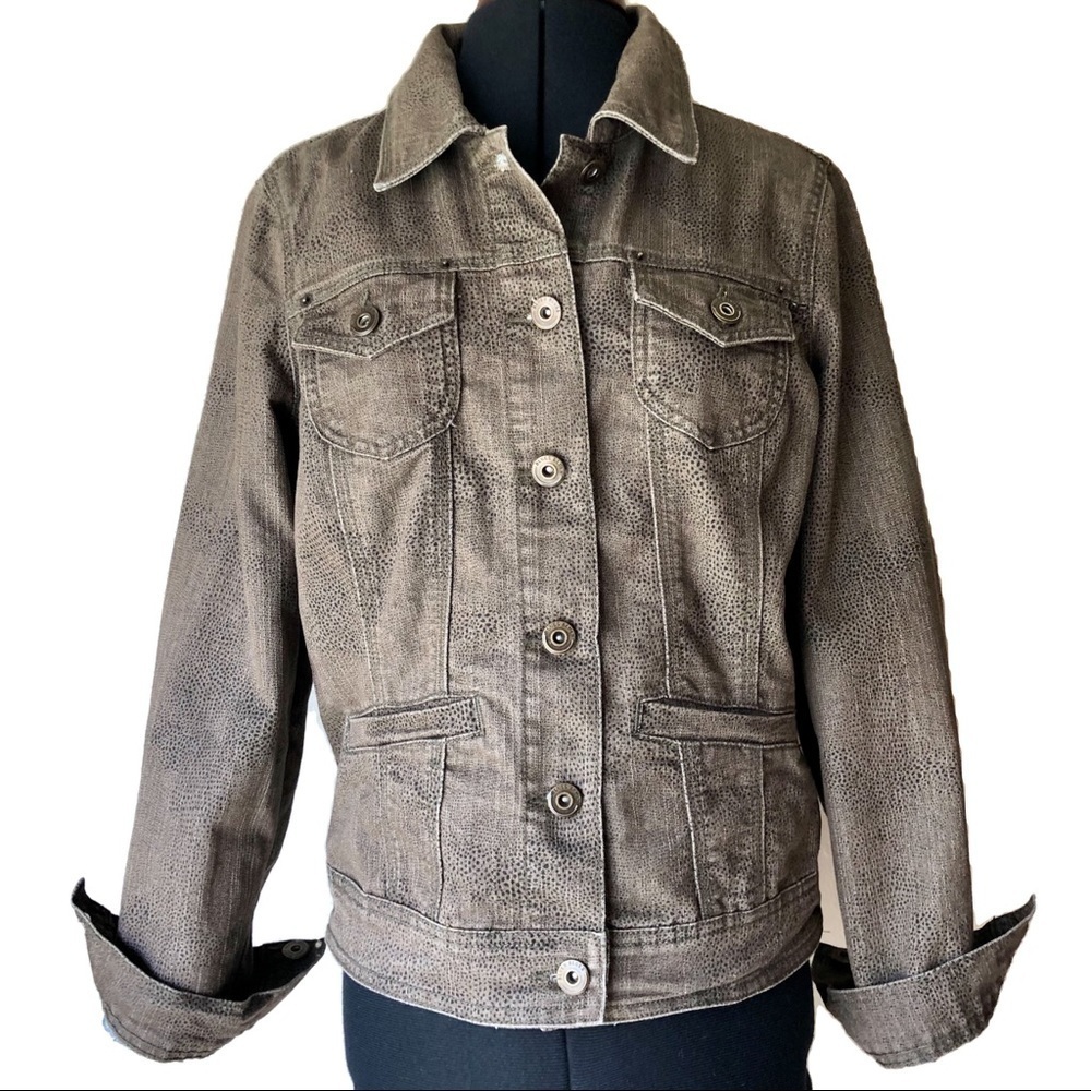 Baccini Brown Denim Leopard Denim Jacket M